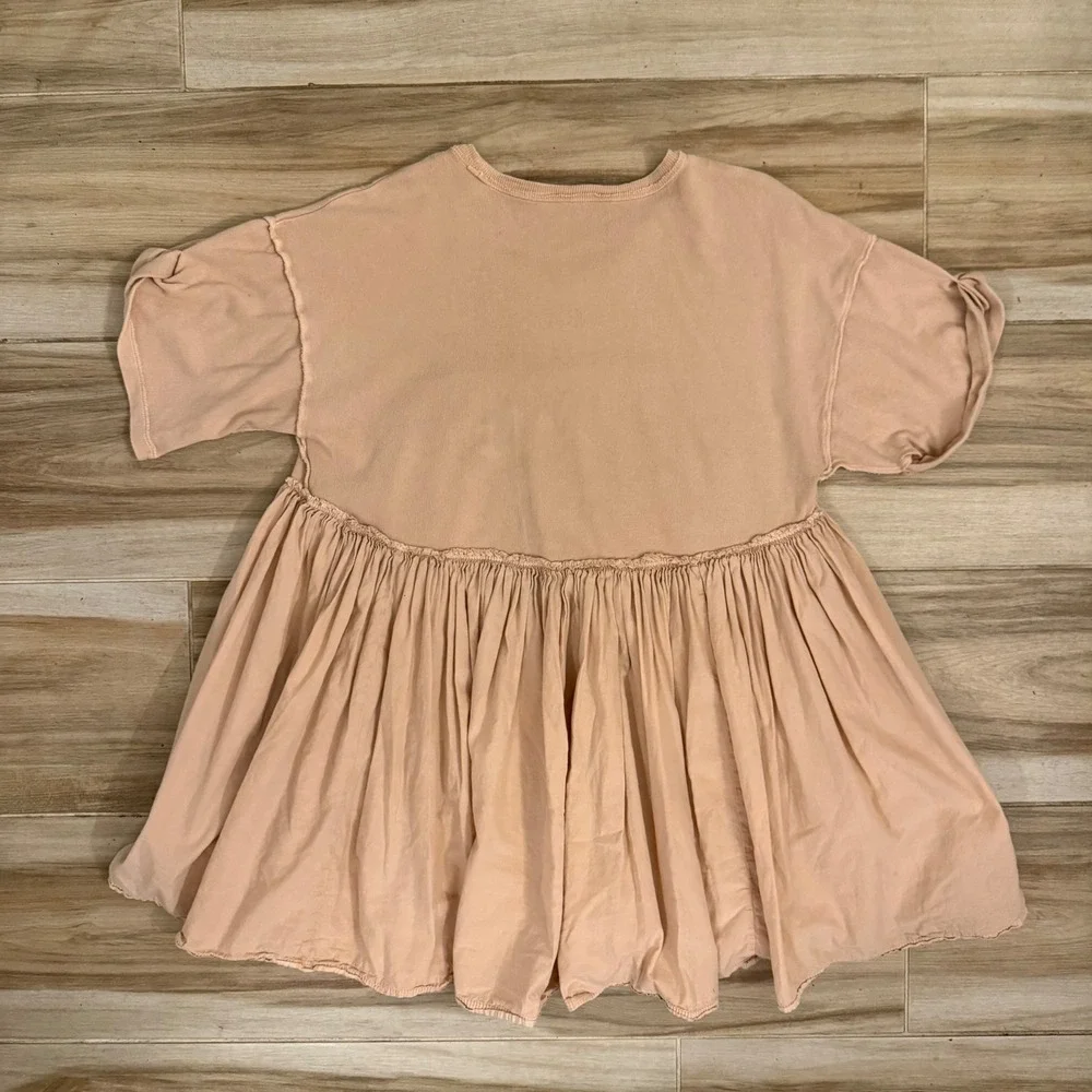 Free People Catalina Babydoll Mini Dress Pink Tee Shirt Flowy Oversized Size M